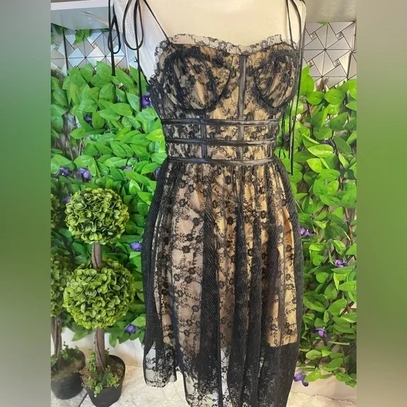 Steve Madden Black Lace Hi-Low Midi Dress with Nude Lining XS NWT Retail $129 - Picture 7 of 16